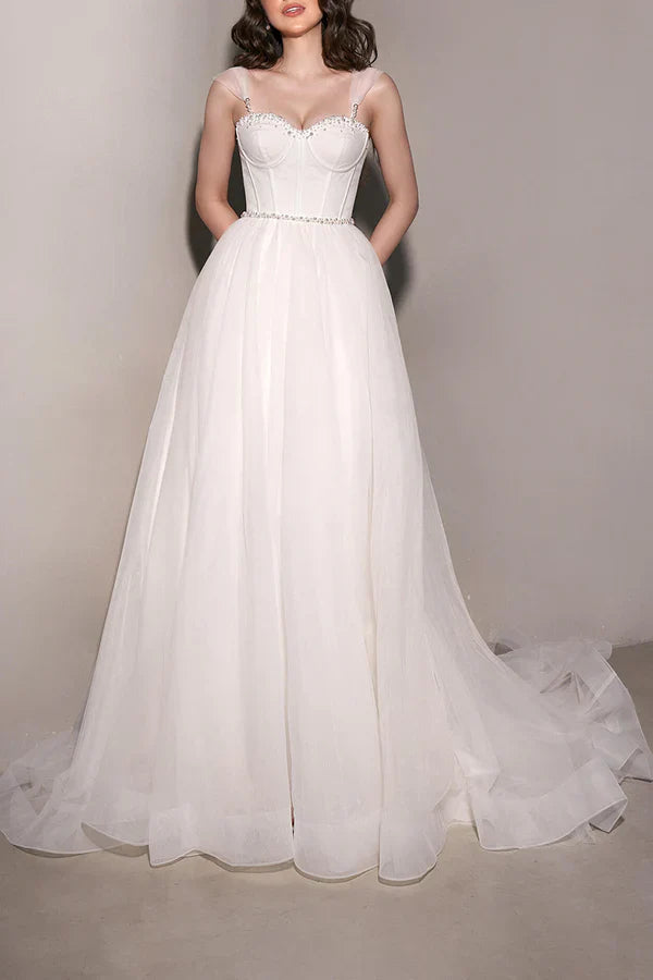 A Line Sweetheart Bead Chiffon Simple Wedding Dress