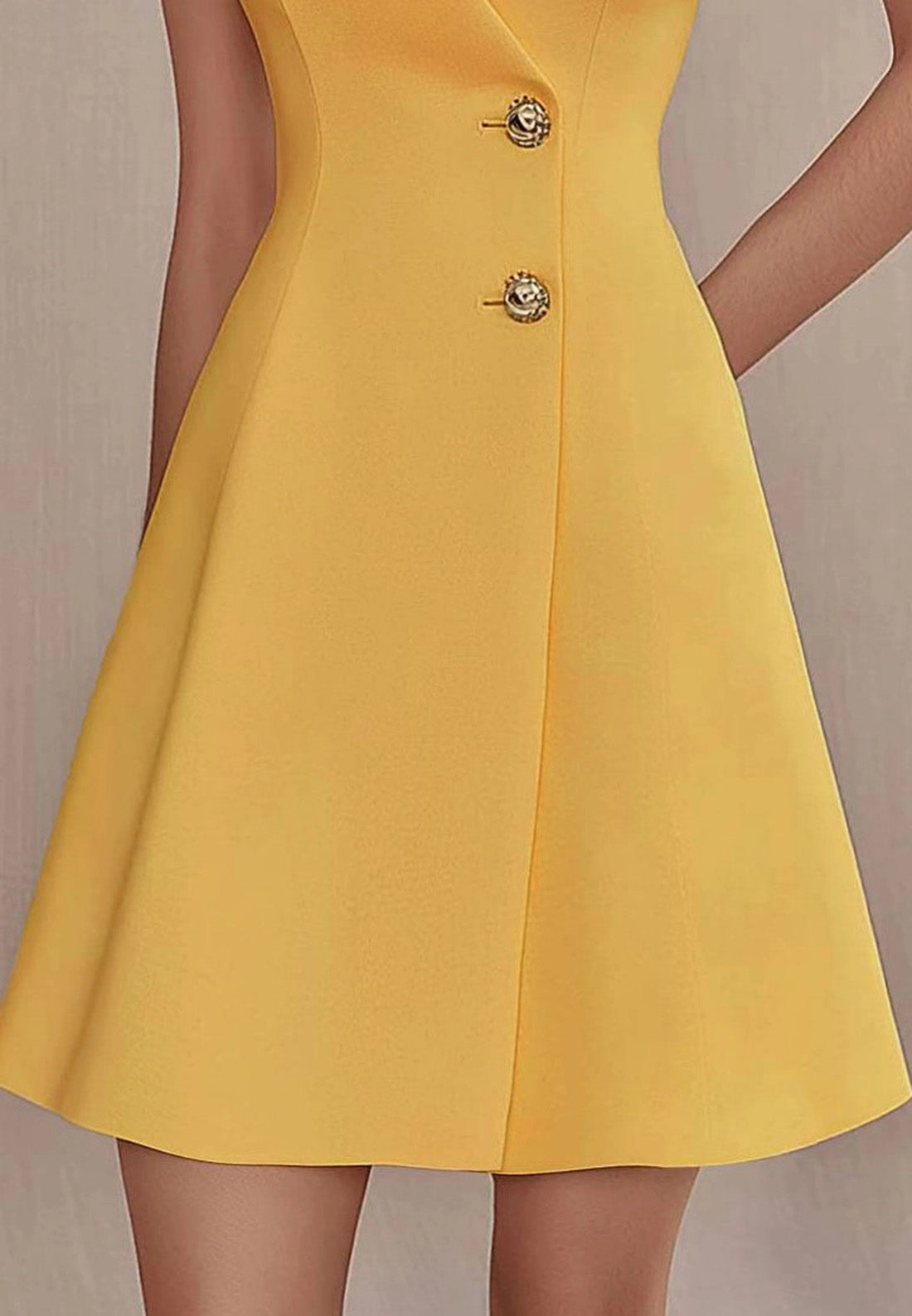 Work Party Dress Yellow Deep V Ruched Sleeve A-Line Mini Dress