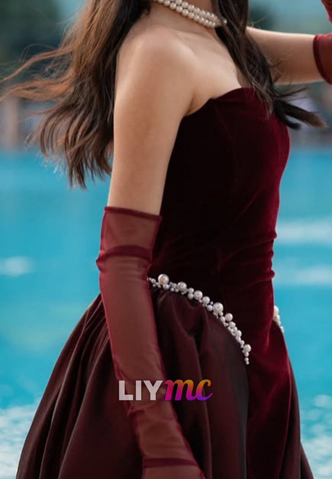 Straight Across Sleeveless Pearl A-Line Evening Dress