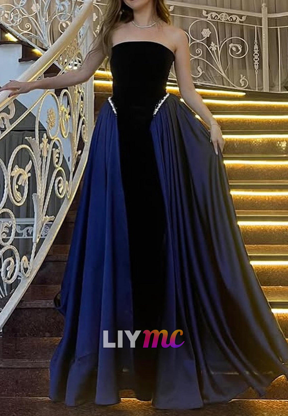 Straight Across Sleeveless Pearl A-Line Evening Dress