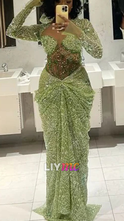 Green Long Prom Dresses Mermaid Evening Dress