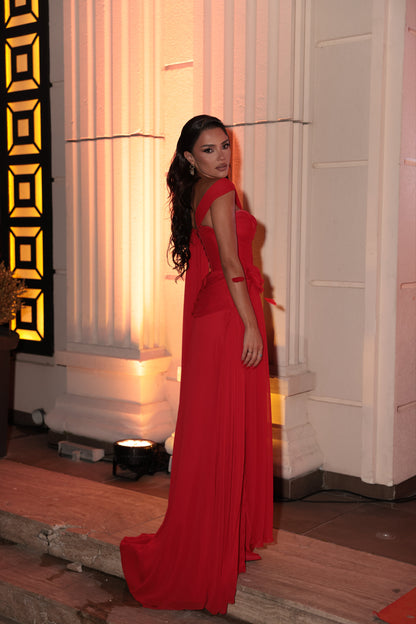 Sweetheart Pleated A-Line Red Prom Dress