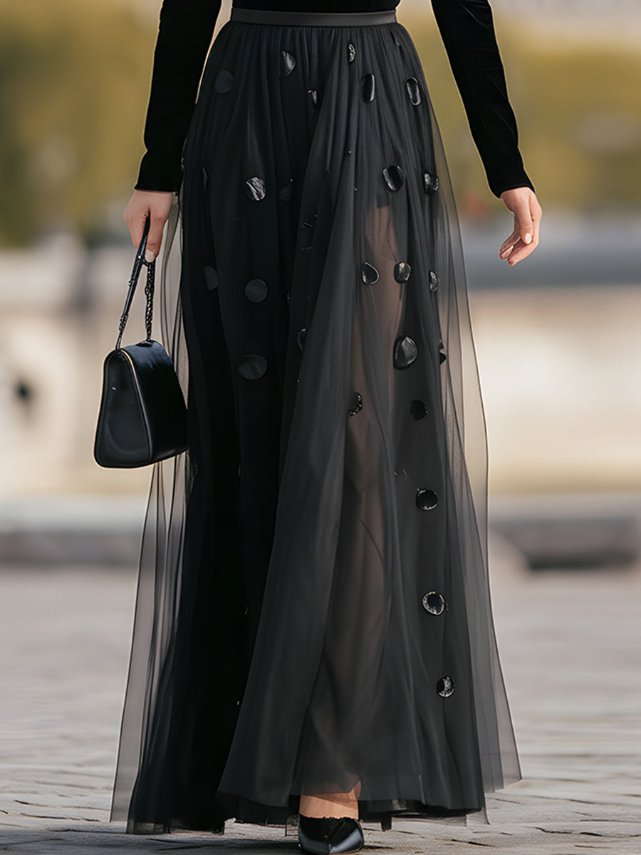 Black Off-Shoulder Velvet & Tulle Maxi Dress