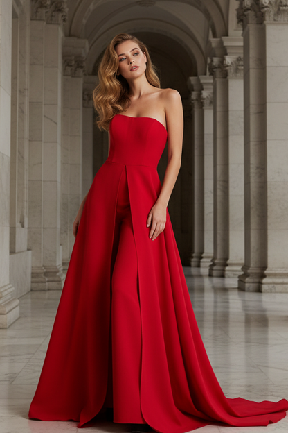 Strapless Sleeveless Wide-Leg Formal Jumpsuit