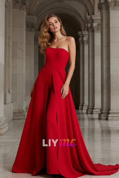 Strapless Sleeveless Wide-Leg Formal Jumpsuit