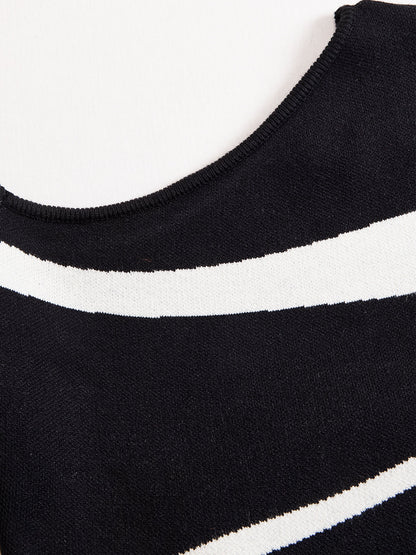 Elegant Monochrome Contrast One - Shoulder Bodycon Dress