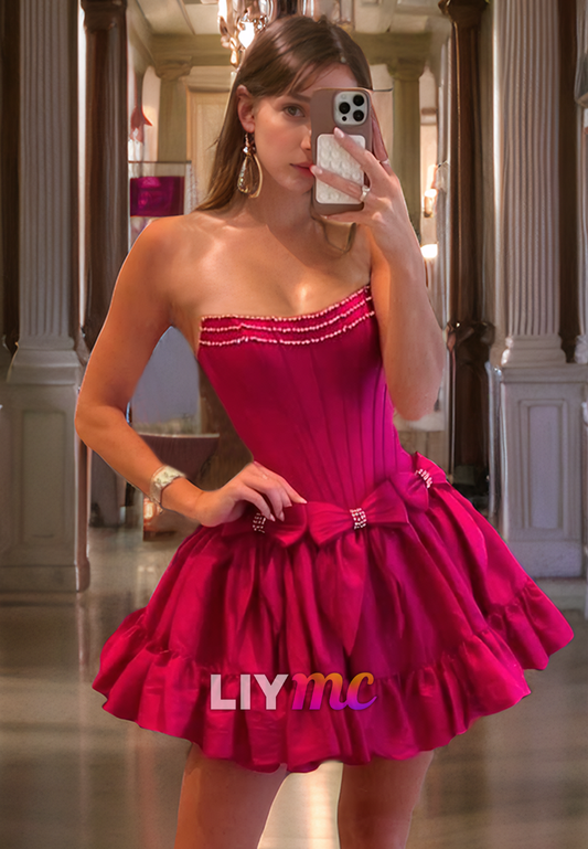 Scoop Strapless Pleated A-Line Short Homecoming Dress