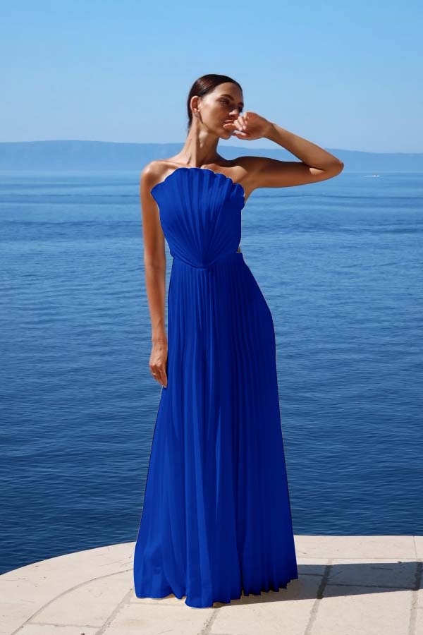 Simple White Chiffon Strapless Sleeveless Long Prom Dress With Pleated