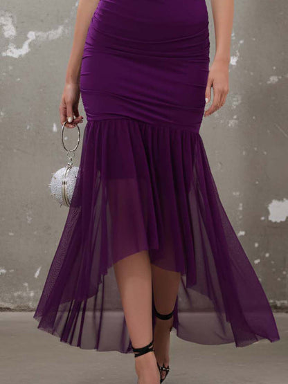 Deep Purple Lace Mesh Bodycon Dress