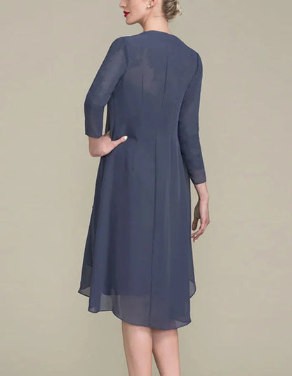 Waist-hugging Chiffon Midi Dress Suit