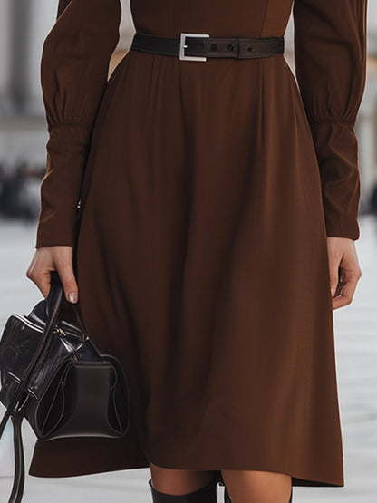 Elegant Plain Off-Shoulder Belted Midi Dress