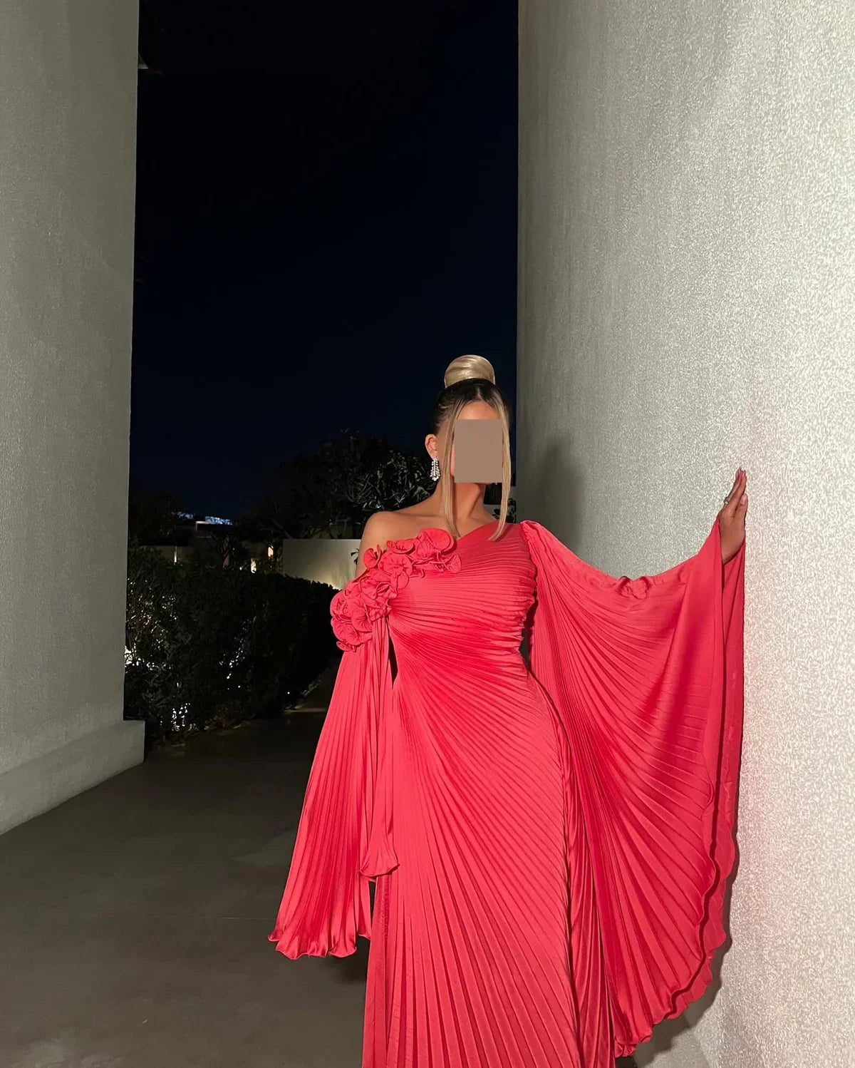 One Shoulder Long Sleeves A-Line Evening Dress