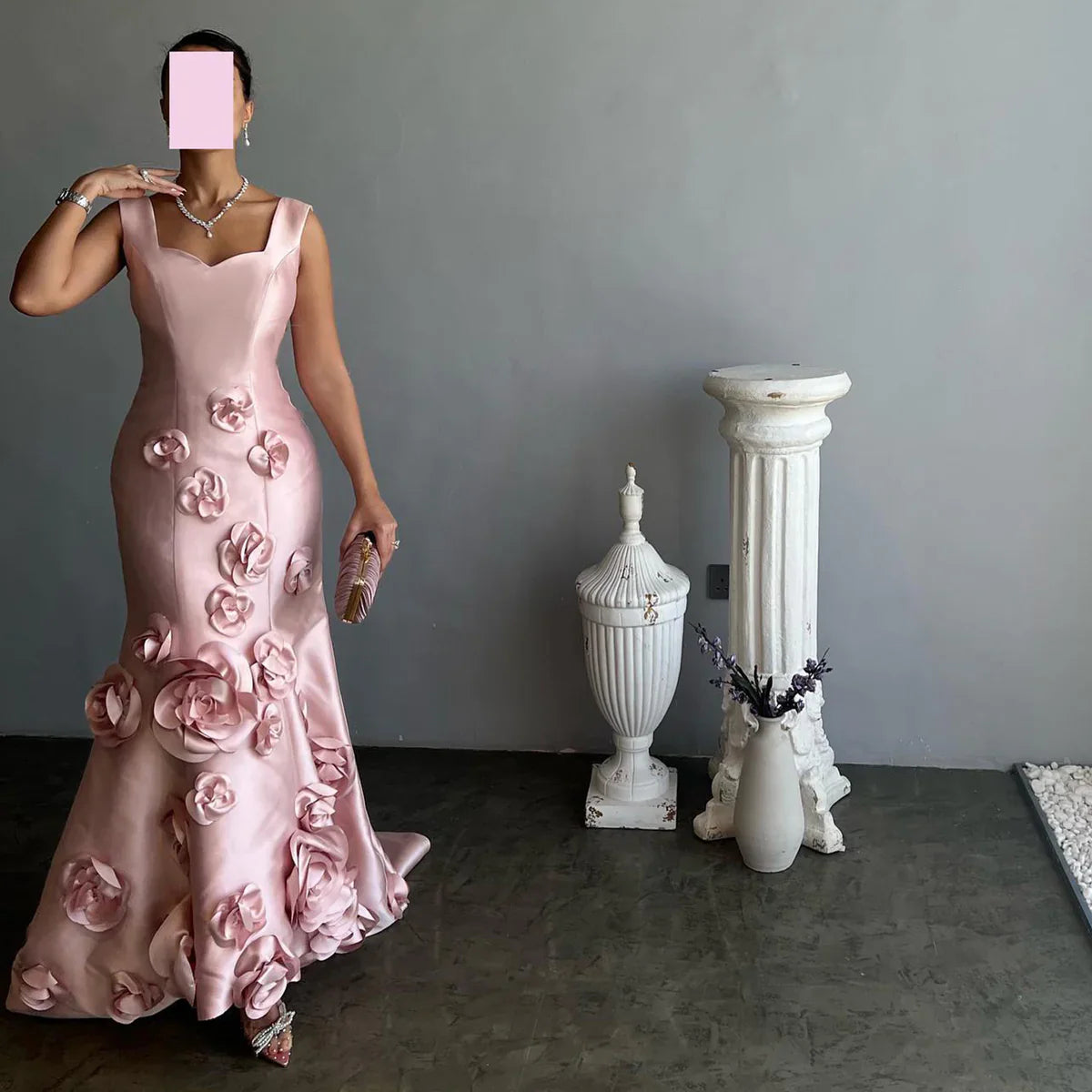 Sweetheart Straps Floral Embellished Satin Mermaid Evening Dress