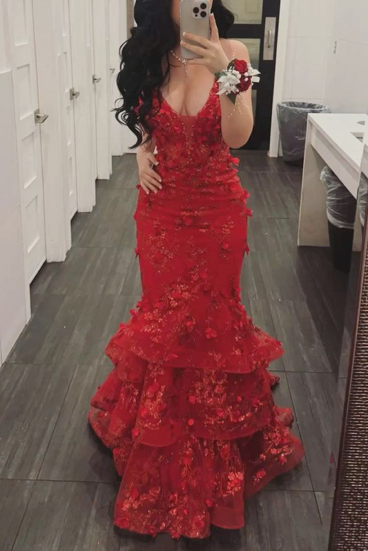 Red Mermaid Long Prom Dress Sexy Evening Party Dresses