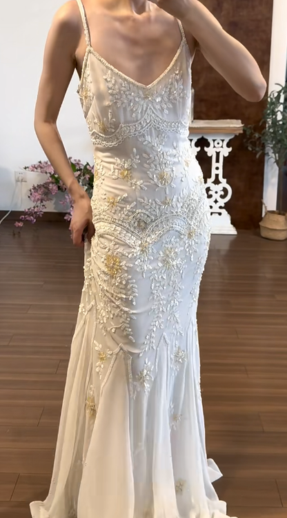 Beading White Vintage Prom Party Dress Evening Dress Birthday Outfit