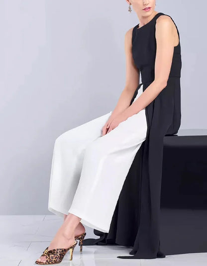 Black and White Color Block Maxi Jumpsuit