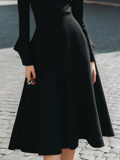 Chic Tie-Neck A-Line Midi Dress