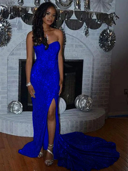 Trumpet/Mermaid Sequin Sleeveless Court Train Sweetheart Split Side Dress