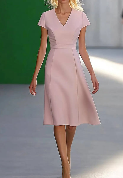 Wedding Guest Semi-Formal Dress Light Pink V-Neck Knee-Length Dress