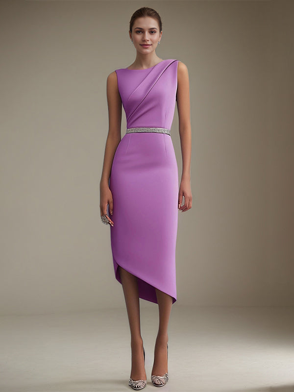 Semi-Formal Party Dress Round Neck Purple Sleeveless Asymmetrical Dresses