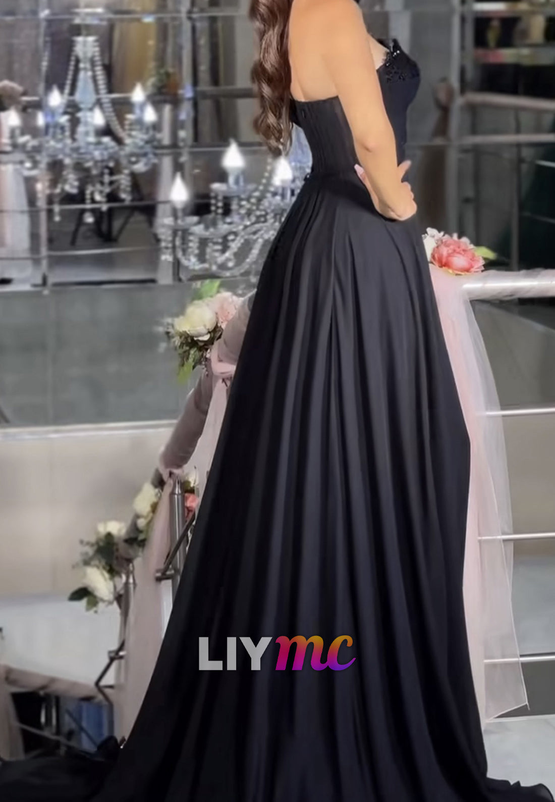One Shoulder Sleeveless Side Slit Pleated A-Line Prom Dress