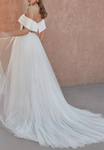 Off-Shoulder Jumpsuit Satin Tulle Wedding Dress