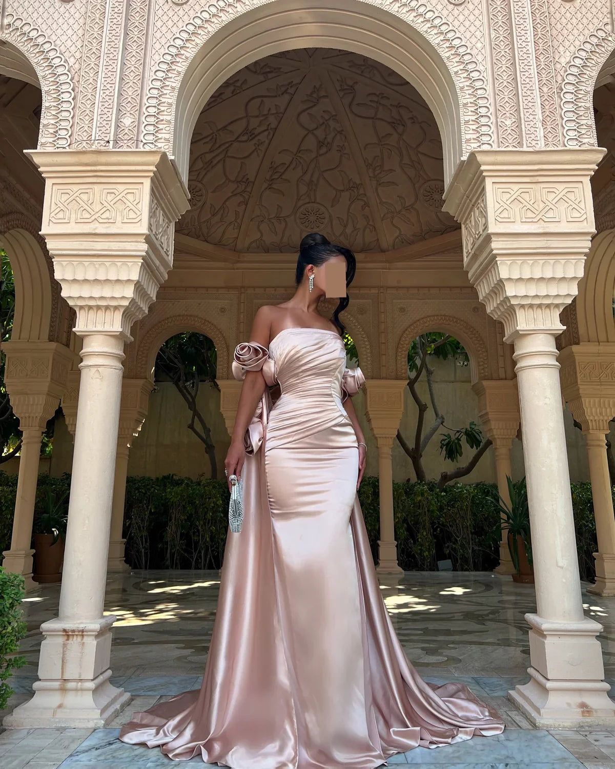 Off-Shoulder Sleeveless Pleated Mermaid Evening Dress