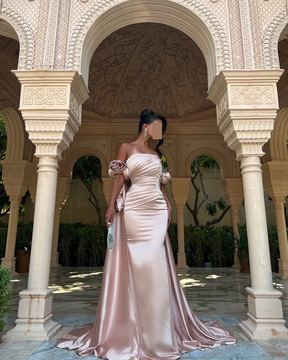 Off-Shoulder Sleeveless Pleated Mermaid Evening Dress