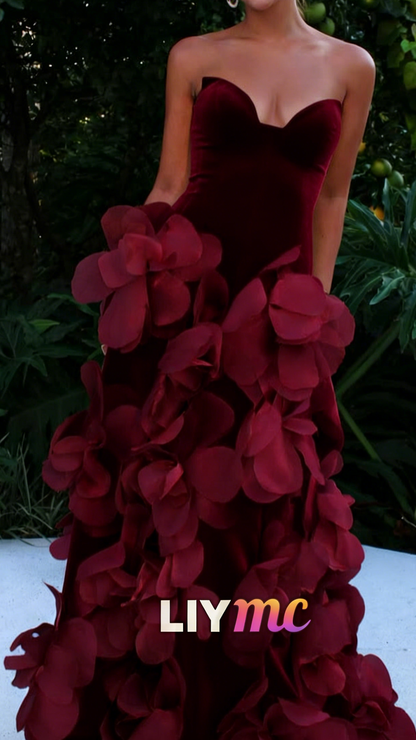 Sweetheart 3D Floral Party Dress Sleeveless Sheath Evening Dress