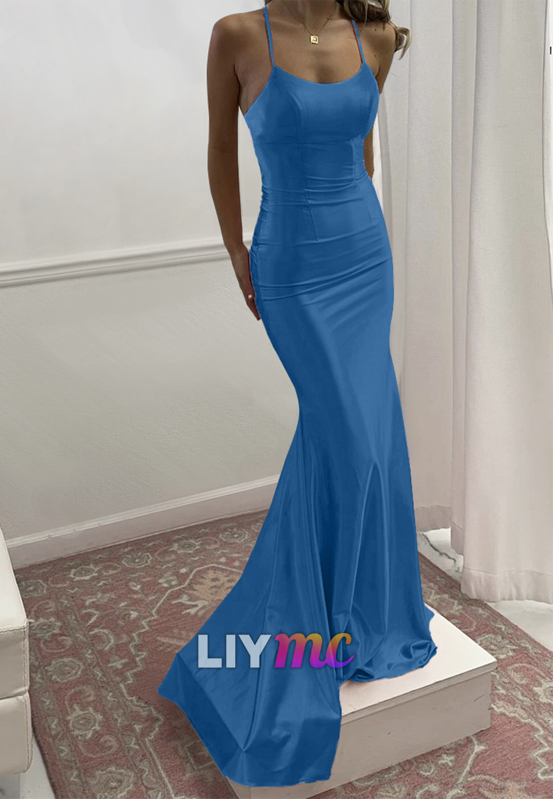 Scoop Spaghetti Straps Sleek Mermaid Prom Dress