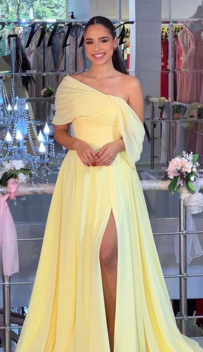 Vintage A line Yellow Long Prom Dress Evening Dresses