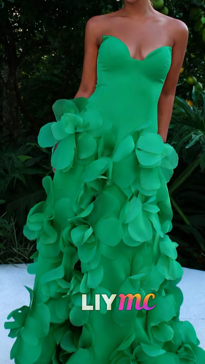 Sweetheart 3D Floral Party Dress Sleeveless Sheath Evening Dress