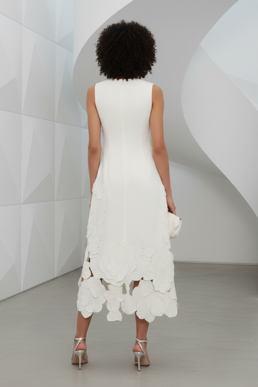 Scoop Applique Sleeveless Midi Dress