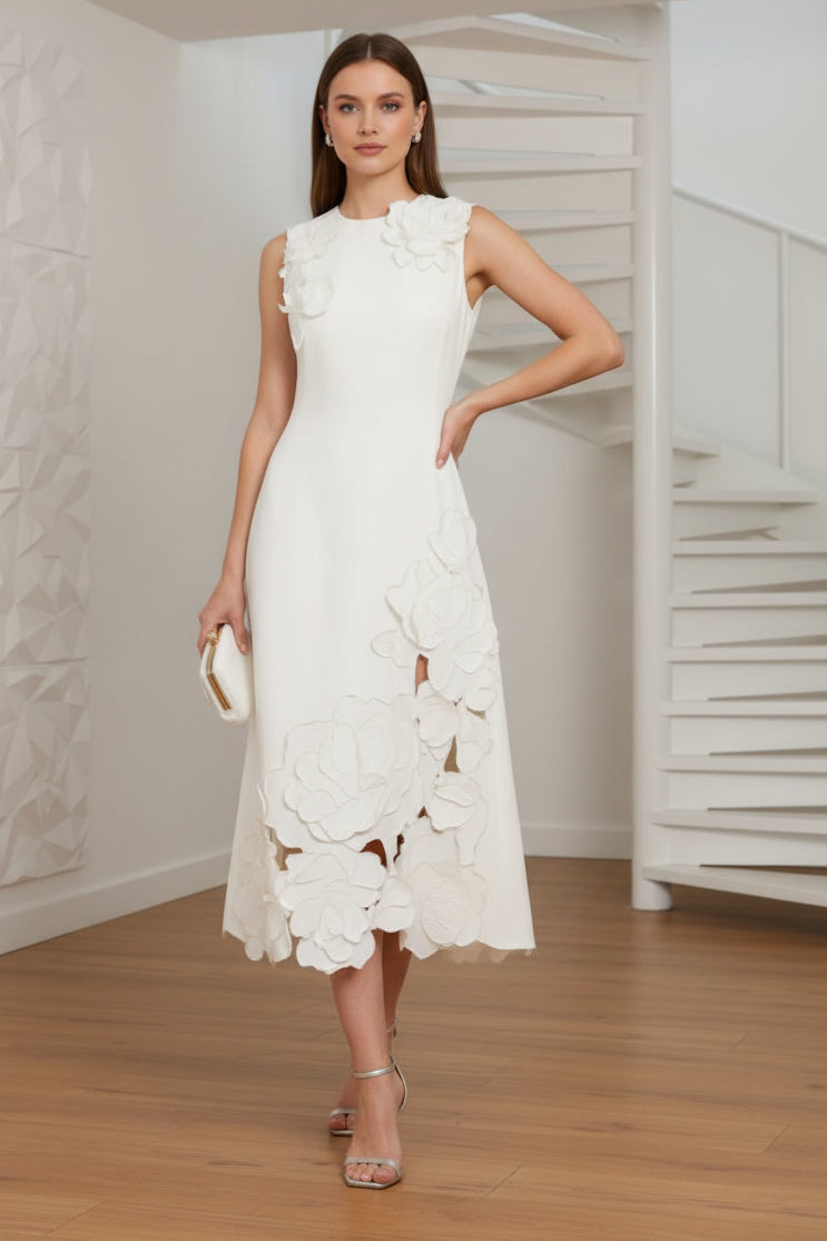 Scoop Applique Sleeveless Midi Dress