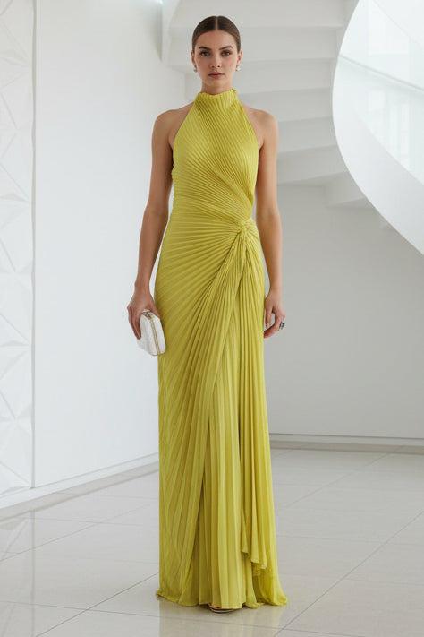 Halter Pleated Sheath Wedding Guest Dress