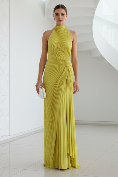 Halter Pleated Sheath Wedding Guest Dress