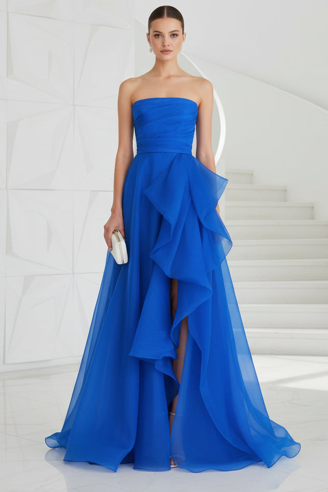 Strapless Ruffles A-Line Evening Gown