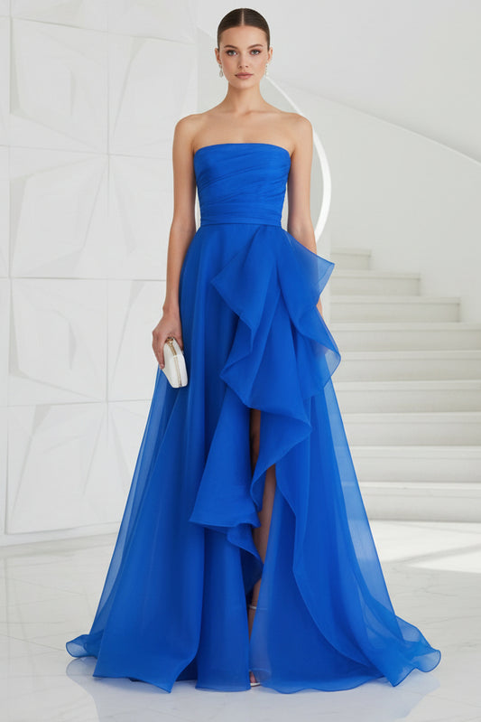 Strapless Ruffles A-Line Evening Gown