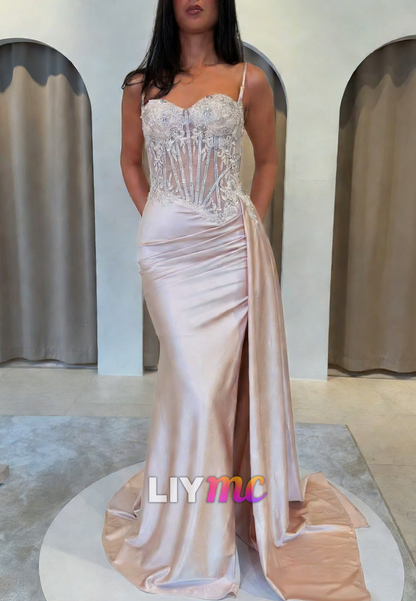 Charming Pink Sweetheart Sleeveless Mermaid Prom Dress with Front Split
