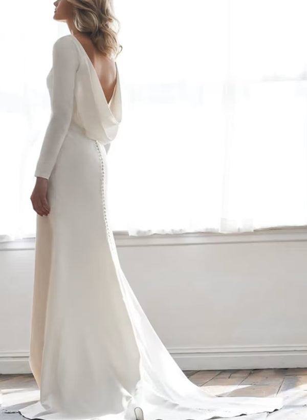 Cowl Back Elegant Long Sleeves Wedding Dresses With Mermaid