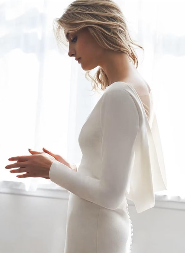 Cowl Back Elegant Long Sleeves Wedding Dresses With Mermaid
