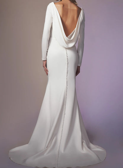 Cowl Back Elegant Long Sleeves Wedding Dresses With Mermaid