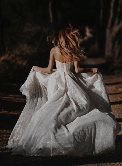 Sparkly Sequined Sweetheart Lace A-Line Wedding Dresses