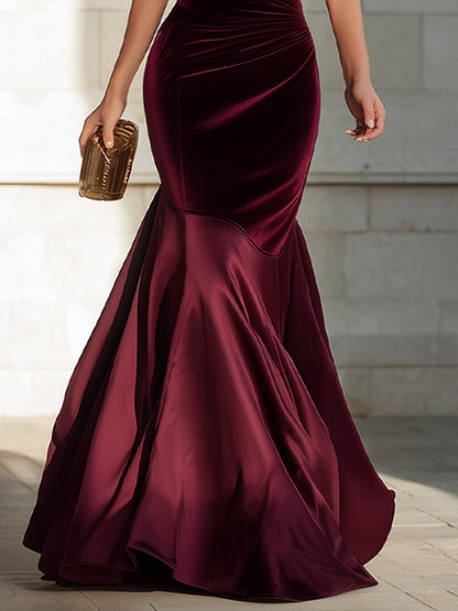 One-Shoulder Velvet Mermaid Evening Gown