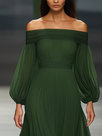 24-Hour-Shipping Off-shoulder Green Chiffon Maxi Dress