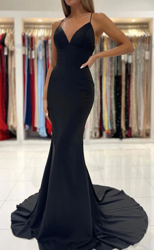 V-Neck Spaghetti Straps Mermaid Simple Formal Dress