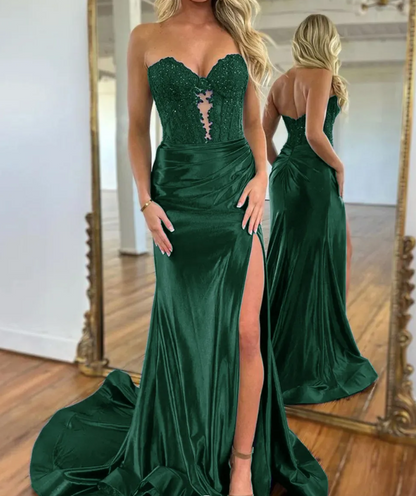 Sweetheart Sleeveless Appliques Illsion Mermaid Prom Dress