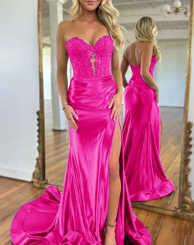 Sweetheart Sleeveless Appliques Illsion Mermaid Prom Dress