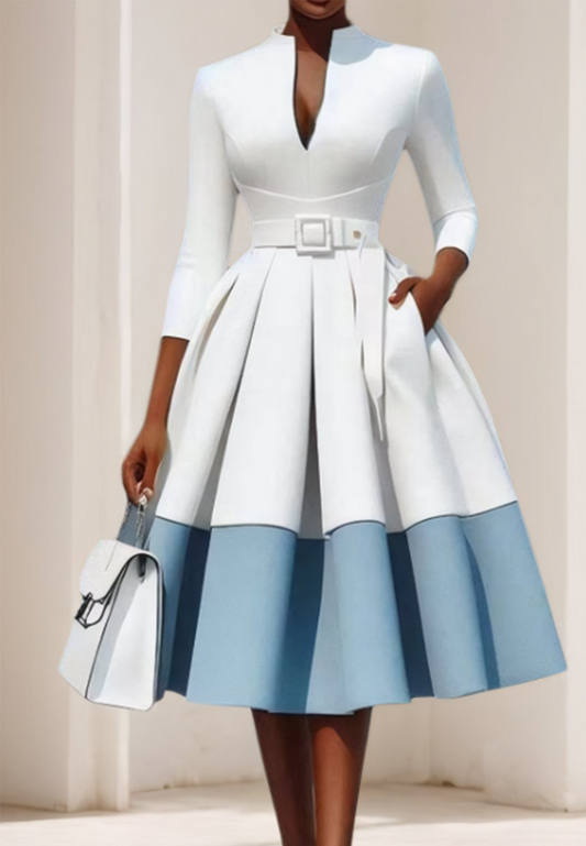 V-Neck Long Sleeves Pleated A-Line Cocktail Dress