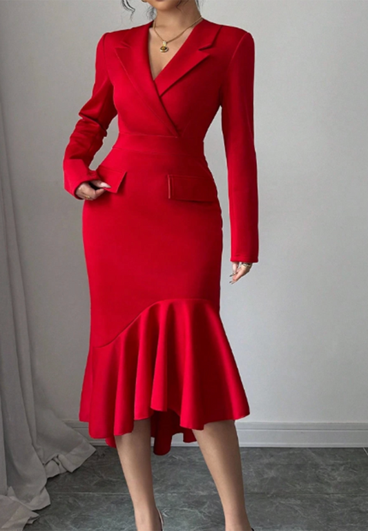 V-Neck Long Sleeves Mermaid Blazer Work Dress